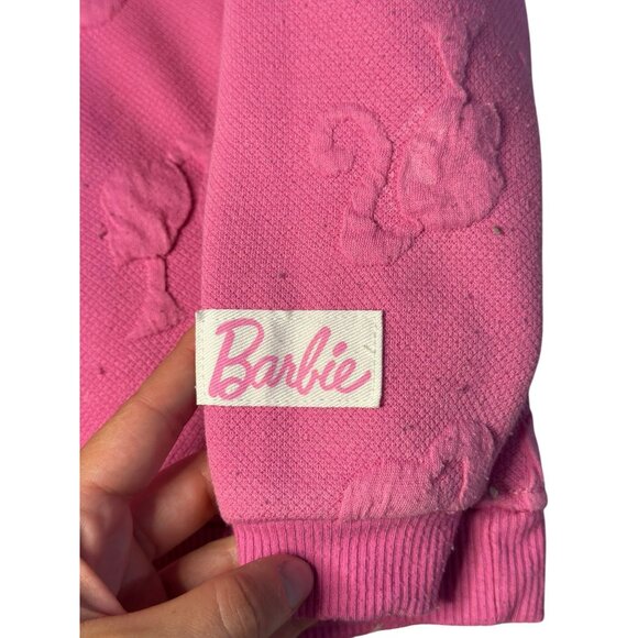 Barbie Girls Pink Embossed Full-Zip Hoodie | All-Over Logo Design, 3T, 11"x13" - Picture 4 of 7